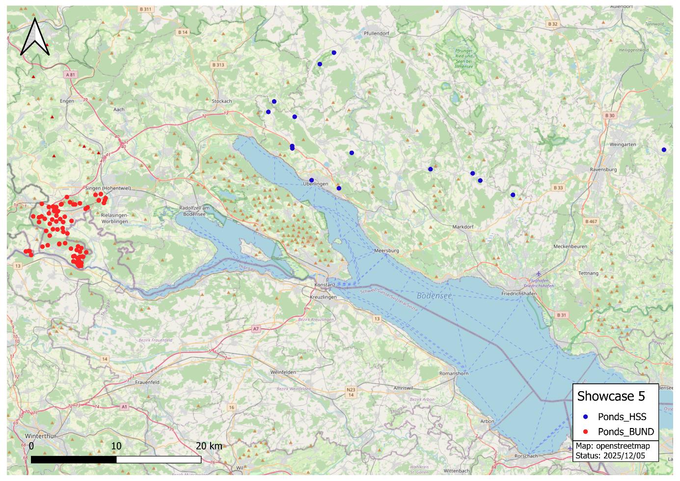 Small water bodies map near Lake Constance